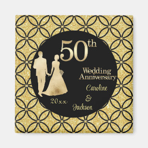 50th Gold Couple Wedding Anniversary Glitter Magnet