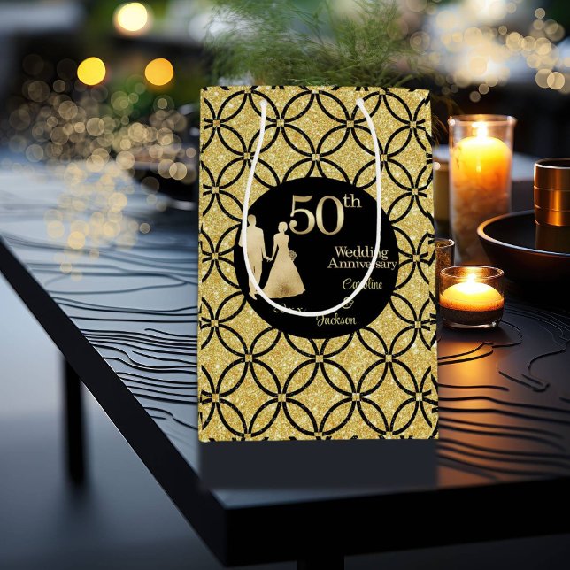 50th Gold Couple Wedding Anniversary Glitter Medium Gift Bag (Creator Uploaded)