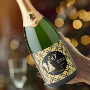 50th Gold Couple Wedding Anniversary Glitter Sparkling Wine Label