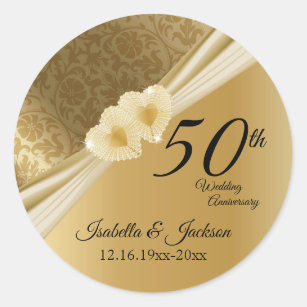 50th Gold Damask Wedding Anniversary Classic Round Sticker
