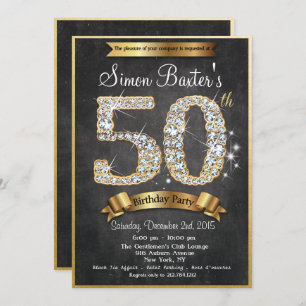 50th Gold Diamond Chalkboard Birthday Invitation