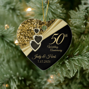 50th Gold Glitter Anniversary - Custom Ceramic Ornament