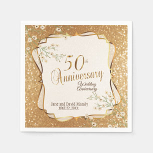 50th Gold  Glitter Anniversary Napkin