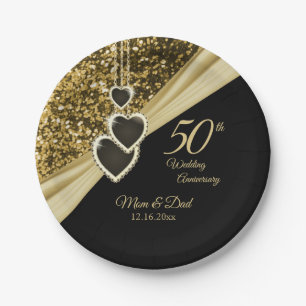50th Gold Glitter Anniversary Paper Plate