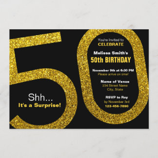 50th Gold Glitter Birthday Invitation