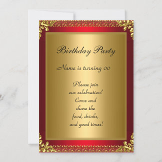 50th Gold Red Birthday Party Invitation