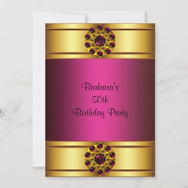 50th Gold Ruby Pink 50th Birthday Invitation (Front)