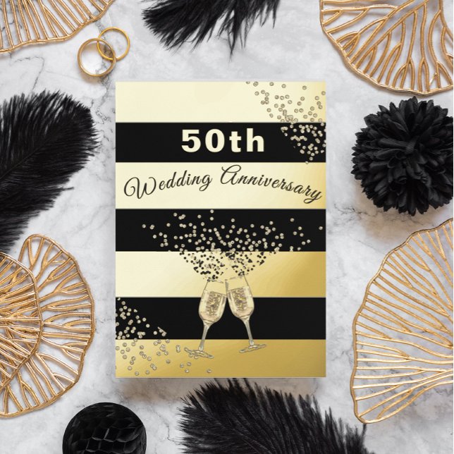 50th Gold Wedding Anniversary Black Chic Elegant (Creator Uploaded)