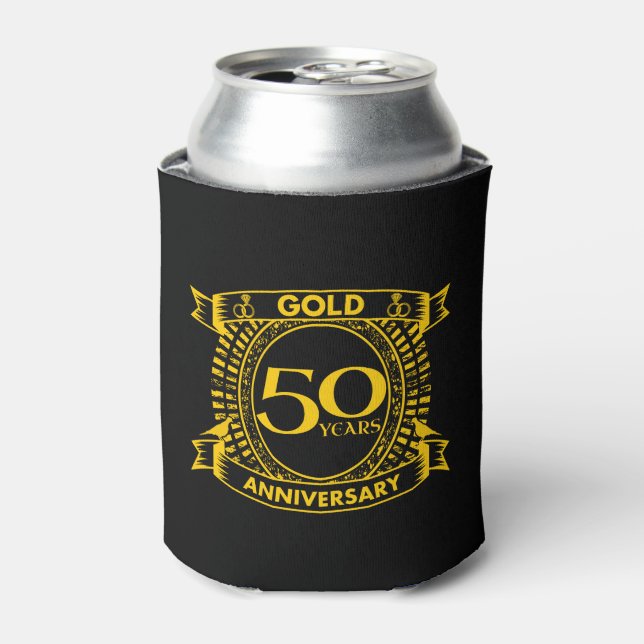 50th Gold Wedding Anniversary Can Cooler (Can Front)
