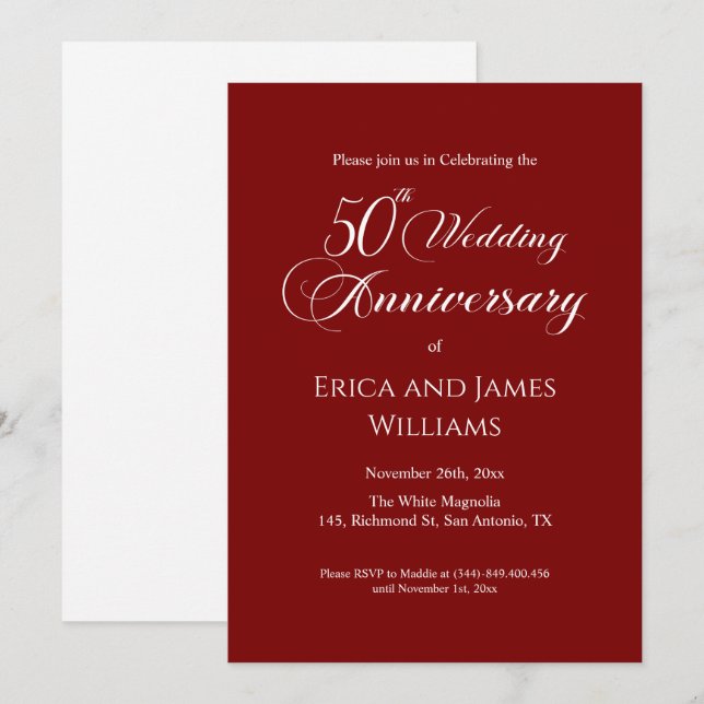 50th Gold Wedding Anniversary Elegant Script Invitation (Front/Back)