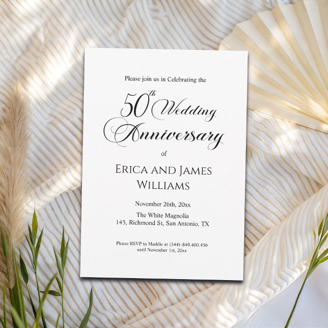50th Gold Wedding Anniversary Elegant Script Invitation (Creator Uploaded)