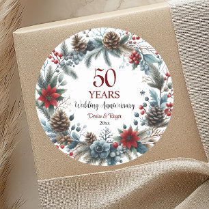 50th Gold Wedding Anniversary Elegant Winter Classic Round Sticker