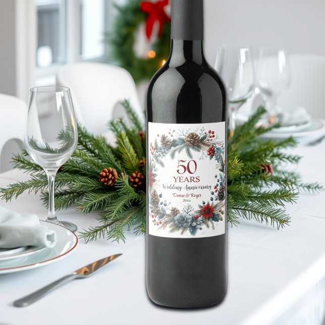 50th Gold Wedding Anniversary Elegant Winter Wine Label (Creator Uploaded)
