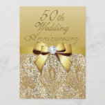 50th Gold Wedding Anniversary Faux Bow Sequins Invitation<br><div class="desc">Elegant custom personalised 50th Gold Wedding Anniversary party celebration invitations with a beautiful glittery golden colours printed image sequins jewels, gems pattern, cute shiny gold printed bows and ribbons images and pretty digital diamonds bling jewels on a chic gold gradient background with brown text. Please note: All invites on Zazzle...</div>