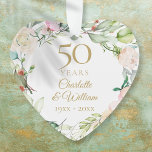50th Gold Wedding Anniversary Floral Keepsake Ornament<br><div class="desc">Featuring a delicate watercolor floral garland,  this chic botanical 50th wedding anniversary keepsake can be personalised with your special anniversary details in elegant gold text and your special photo on the reverse. Designed by Thisisnotme©</div>