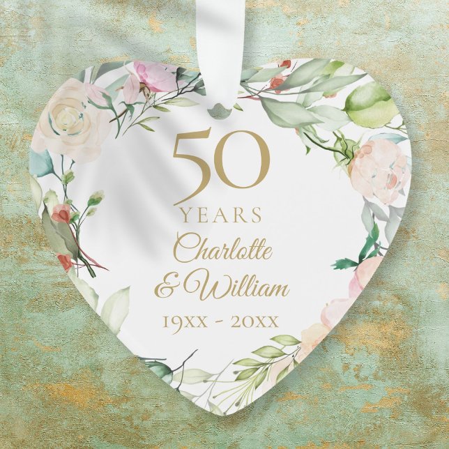 50th Gold Wedding Anniversary Floral Keepsake Ornament (50th Gold Wedding Anniversary Floral Keepsake Ornament)