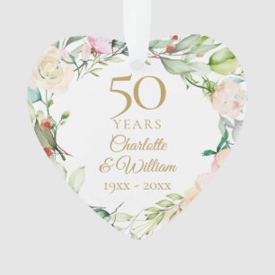 50th Gold Wedding Anniversary Floral Photo Ornament