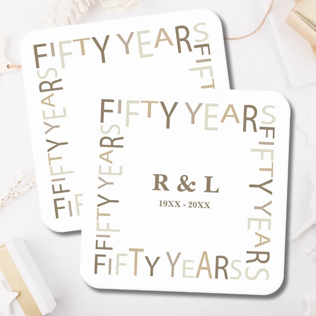 50th Gold Wedding Anniversary Gift Square Paper Coaster (Creator Uploaded)