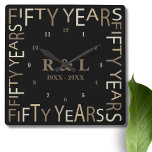 50th Gold Wedding Anniversary Gift Square Wall Clock<br><div class="desc">Stylish and elegant keepsake wall clock designed for a milestone fifty year wedding anniversary.  Easily personalise and customise by initials and year(s) for special friends,  couples,  parents or your husband / wife. Be sure to check out the rest of my collection for more gifting ideas.</div>