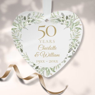 50th Gold Wedding Anniversary Greenery Ornament