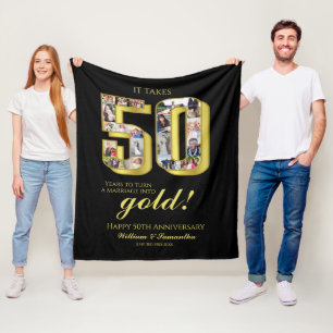 50th Gold Wedding Anniversary Photo Collage Fleece Blanket