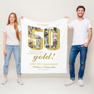 50th Gold Wedding Anniversary Photo Collage Fleece Blanket