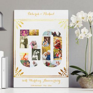 50th Gold Wedding Anniversary Photo Collage White Canvas Print