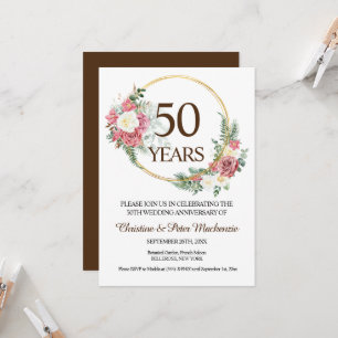 50th Gold Wedding Anniversary Roses  Invitation