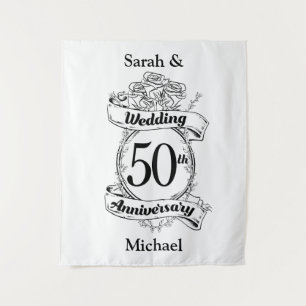 50th Gold Wedding Anniversary Roses Tapestry