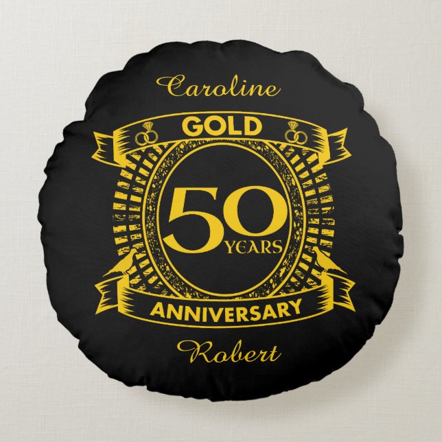 50th Gold Wedding Anniversary Round Cushion (Front)