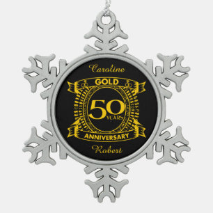 50th Gold Wedding Anniversary Snowflake Pewter Christmas Ornament