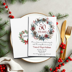 50th Gold Wedding Anniversary Winter Invitation