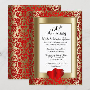 50th Golden and Red Wedding Anniversary   DIY Text Invitation