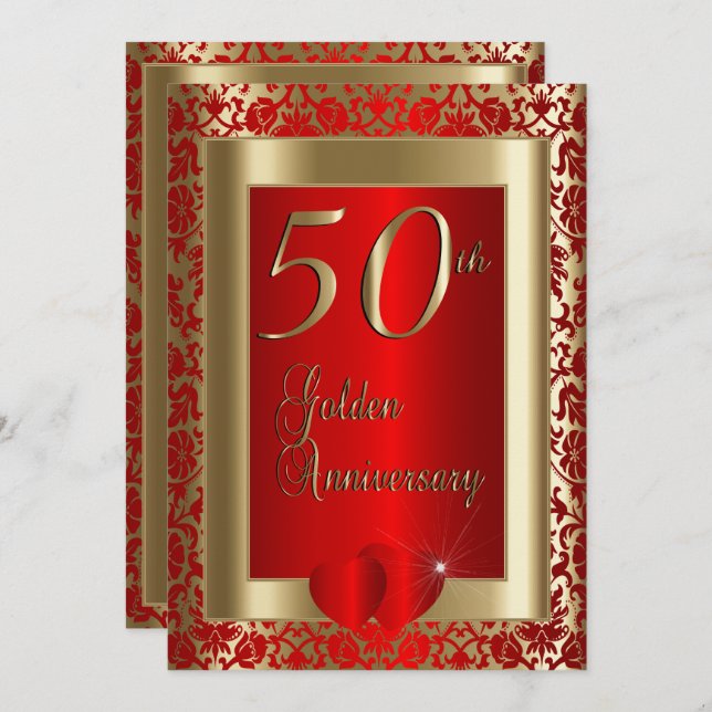 50th Golden and Red Wedding Anniversary | DIY Text Invitation (Front/Back)