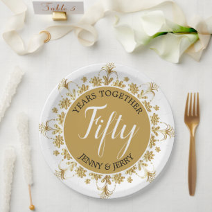 50th Golden Anniversary Black and Gold Paper Plate