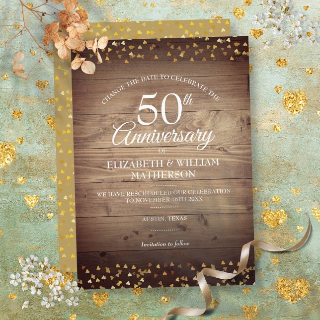 50th Golden Anniversary Change the Date Rustic Invitation (50th Golden Anniversary Change the Date Rustic Invitation)