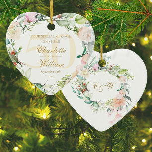 50th Golden Anniversary Floral Monogram Ceramic Ornament