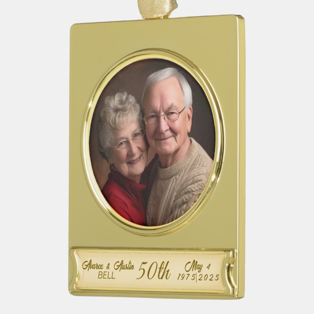 50th Golden Anniversary  Gold Plated Banner Ornament (Left)