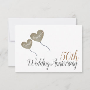 50th Golden Anniversary heart balloon thank you Card