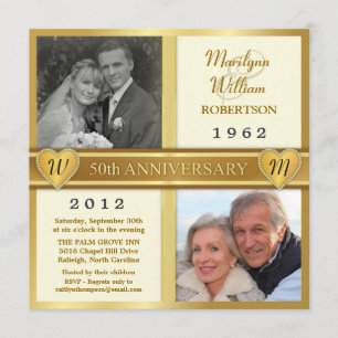 50th Golden Anniversary Hearts Photo Invitations