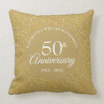 50th Golden Anniversary Love Hearts Confetti Cushion<br><div class="desc">Featuring delicate golden love hearts confetti. Personalise with your special fifty years golden anniversary details set in chic white typography. Designed by Thisisnotme©</div>