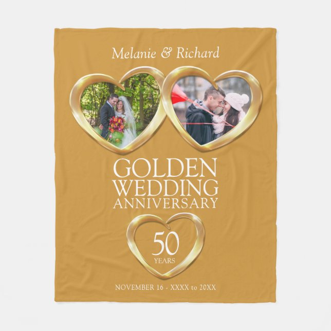 50th golden anniversary now and then photo hearts fleece blanket (Front)