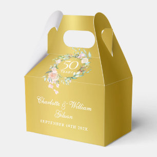 50th Golden Anniversary Roses Floral Gold Favour Box