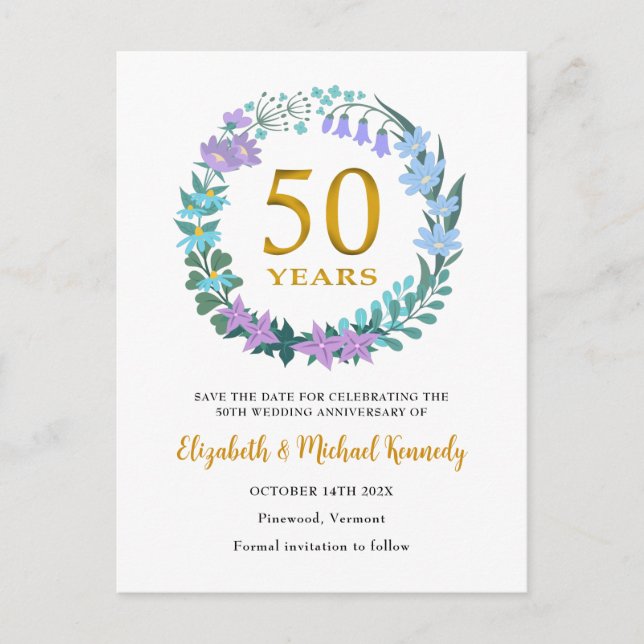 50th Golden Anniversary Save the Date Announcement Postcard (Front)