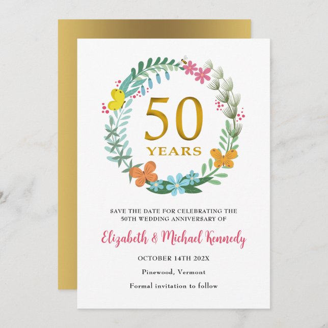 50th Golden Anniversary  Save the Date Card (Front/Back)