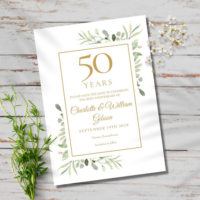 50th Golden Anniversary Save the Date Greenery  (Creator Uploaded)