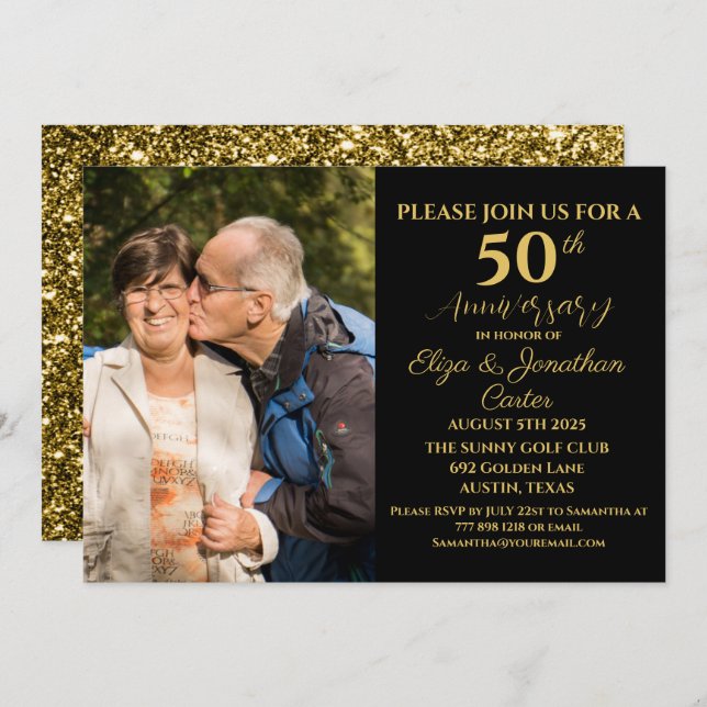 50th Golden Anniversary Surprise Party Glitter Invitation (Front/Back)