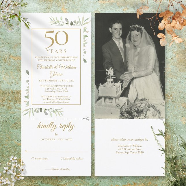 50th Golden Anniversary Wedding Photo Foliage RSVP Invitation (50th Golden Anniversary Wedding Photo Foliage RSVP Invitation)