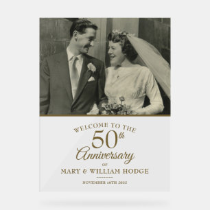 50th Golden Anniversary Wedding Photo Welcome Acrylic Sign