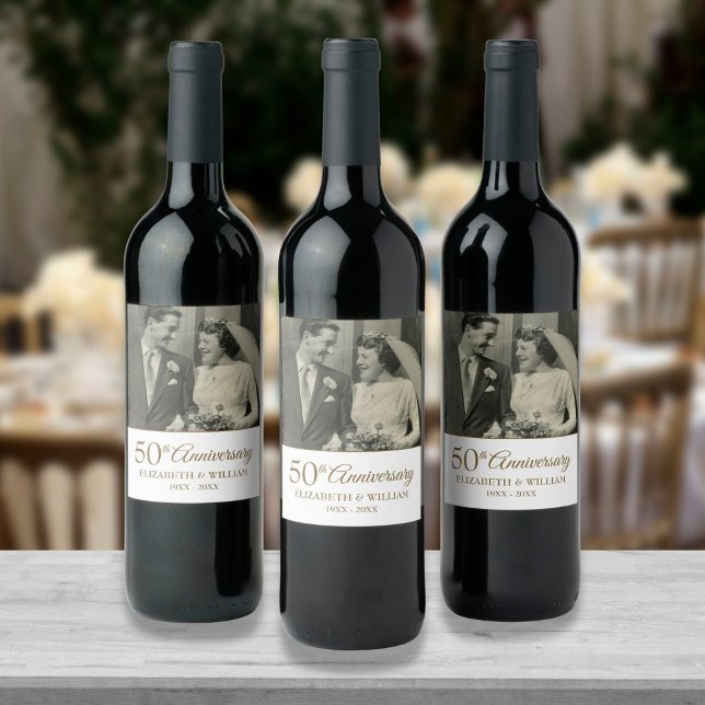 50th Golden Anniversary Wedding Photo Wine Label (Creator Uploaded)
